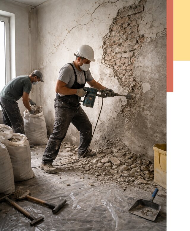 Демонтаж штукатурки со стен в ельце от 7393 руб/м² — быстро и недорого | ОТДЕЛОЧНИК-Елц