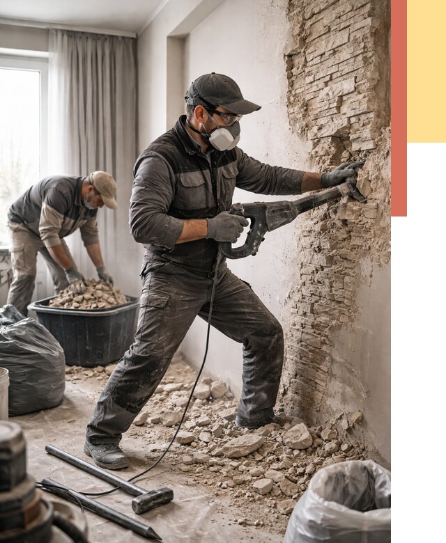 Демонтаж декоративного камня в ельце от 1489 руб/м² — быстро и недорого | ОТДЕЛОЧНИК-Елц