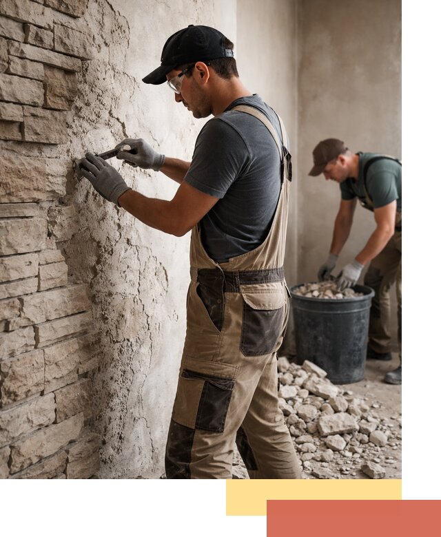 Демонтаж декоративного камня в ельце профессионально и безопасно