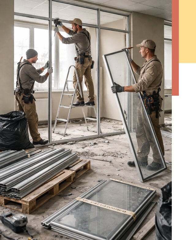 Демонтаж алюминиевых перегородок в ельце от 4313 руб. — быстро и недорого | ОТДЕЛОЧНИК-Елц