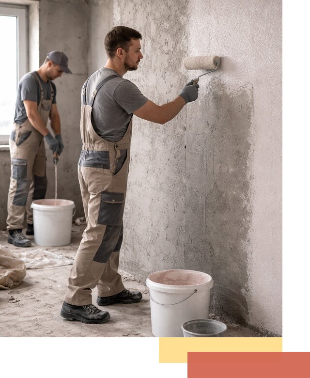 Нанесение бетоноконтакта на стены в ельце для последующей отделки