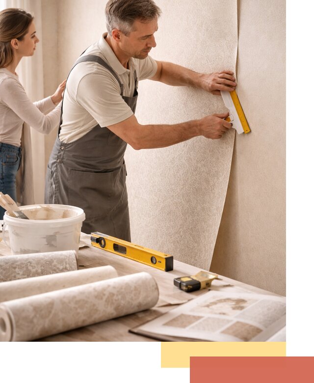 Поклейка обоев с подбором рисунка в ельце