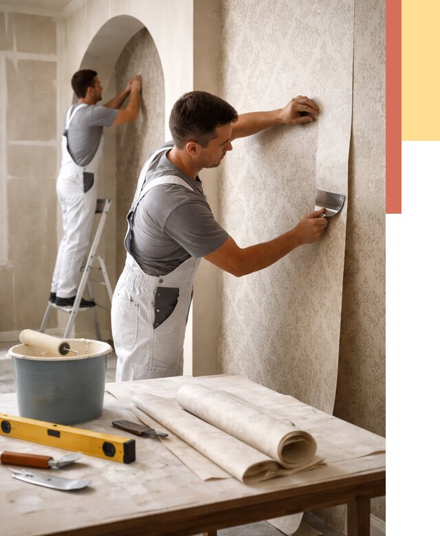 Поклейка обоев на сложные стены в ельце от 2875 руб. под ключ | ОТДЕЛОЧНИК-Елц