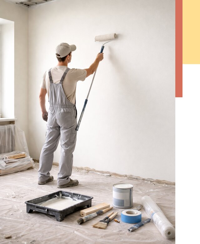 Покраска стен водоэмульсионной краской в ельце от 462 руб. за м² | ОТДЕЛОЧНИК-Елц