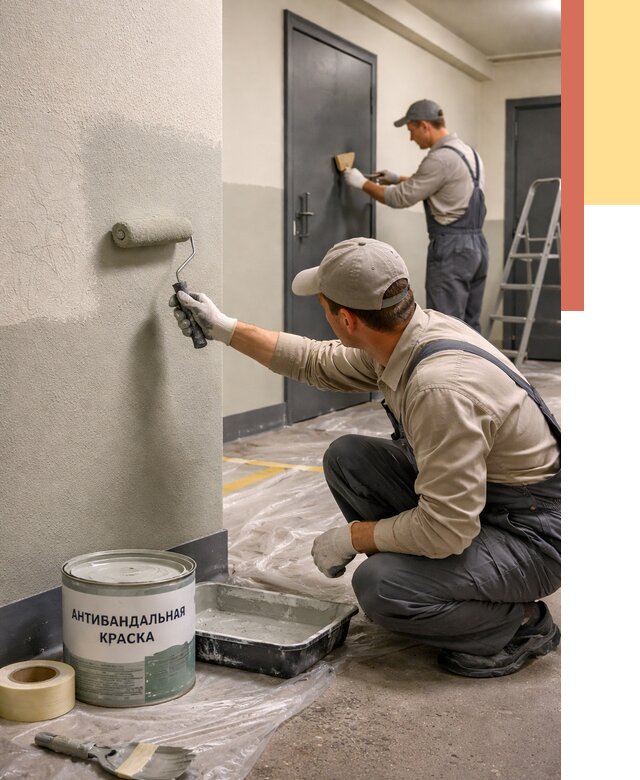 Покраска стен антивандальной краской в ельце от 4621 руб./м² под ключ | ОТДЕЛОЧНИК-Елц