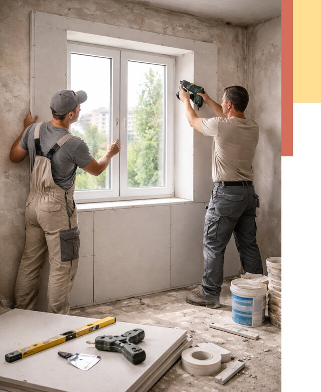 Монтаж откосов из гипсокартона в ельце от 4621 руб. под ключ | ОТДЕЛОЧНИК-Елц