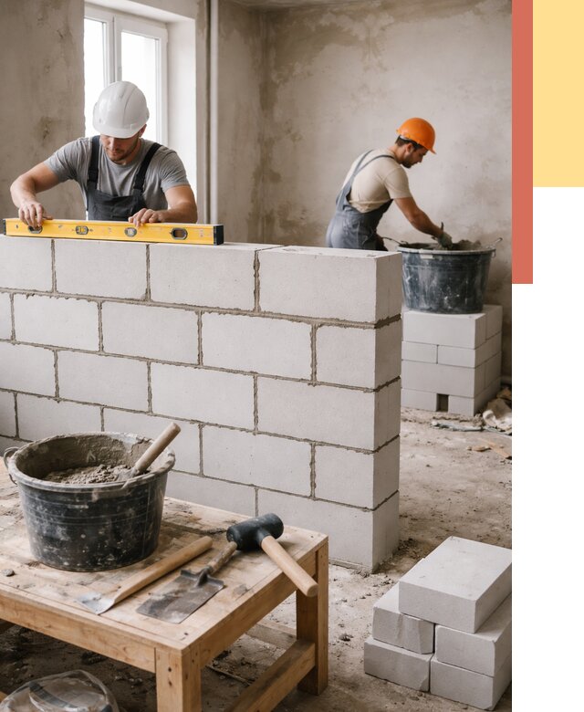 Кладка перегородок из газобетона в ельце от 3286 руб. под ключ | ОТДЕЛОЧНИК-Елц