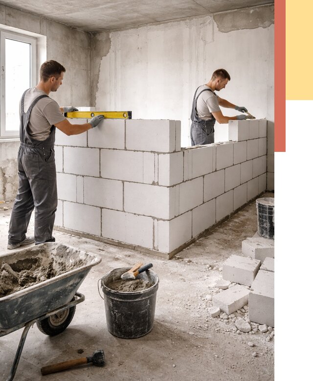 Кладка перегородок из ПГП в ельце от 2567 руб./м2 — монтаж и возведение под ключ | ОТДЕЛОЧНИК-Елц