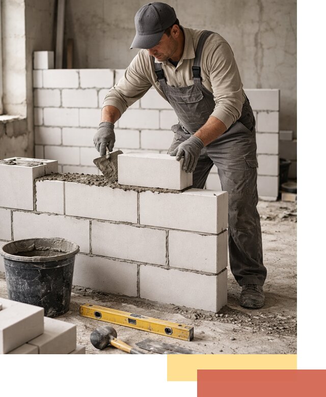 Кладка перегородок из силикатного блока в ельце