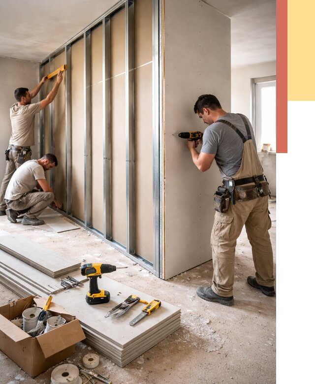 Монтаж однослойной перегородки из гипсокартона в ельце от 667 руб. | ОТДЕЛОЧНИК-Елц