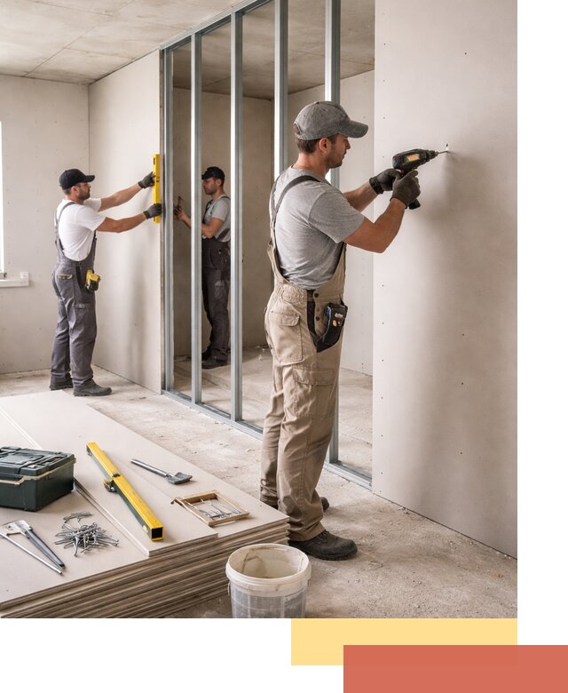 Однослойная перегородка из гипсокартона в ельце под ключ, монтаж и отделка