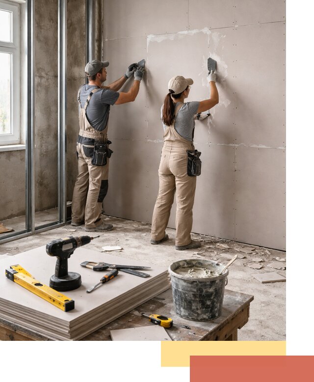 Монтаж двухслойной перегородки из гипсокартона в ельце