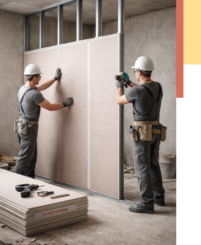 Перегородка из огнестойкого гипсокартона в ельце от 1900 руб. под ключ | ОТДЕЛОЧНИК-Елц