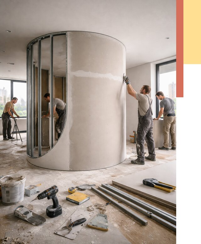 Радиусная перегородка из гипсокартона в ельце от 2978 руб. под ключ | ОТДЕЛОЧНИК-Елц