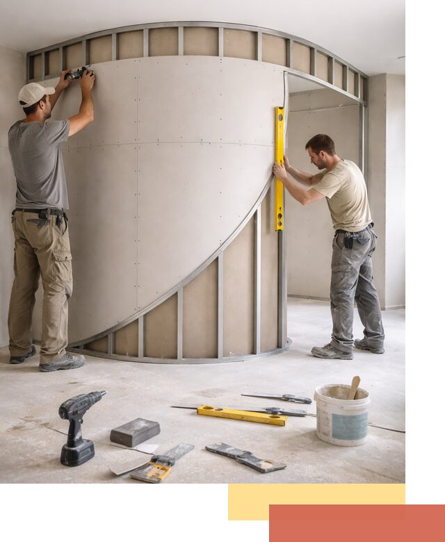 Радиусная перегородка из гипсокартона в ельце под ключ