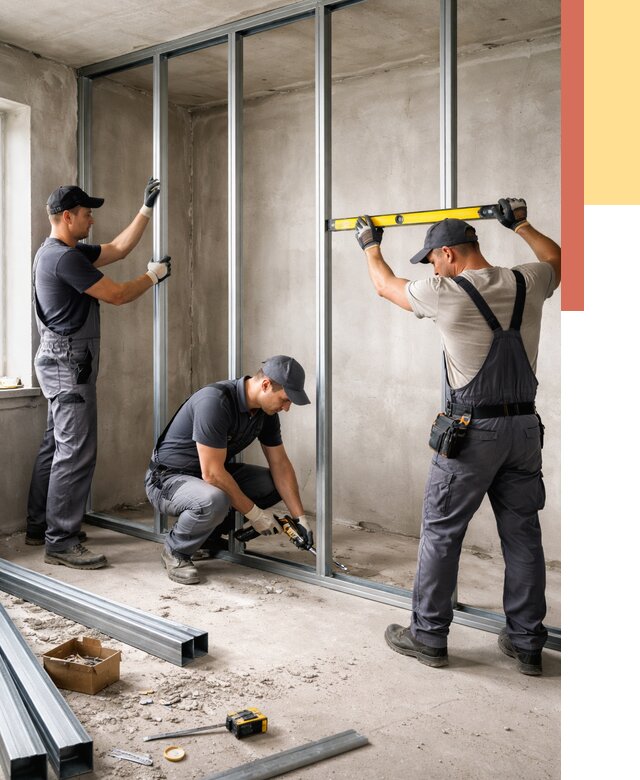 Монтаж каркаса перегородки из профиля в ельце от 770 руб. | ОТДЕЛОЧНИК-Елц