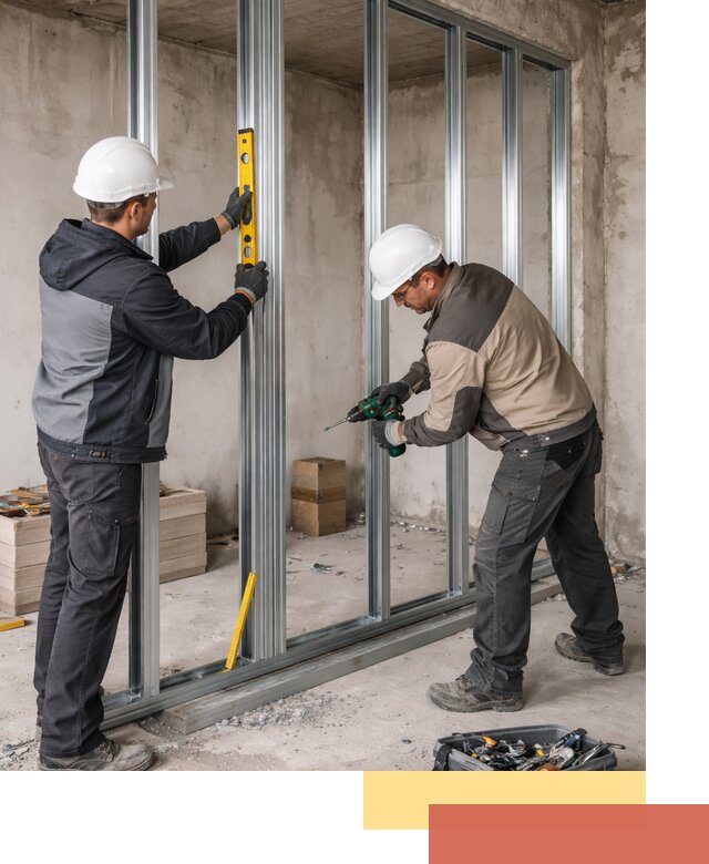 Монтаж каркаса перегородки из профиля в ельце