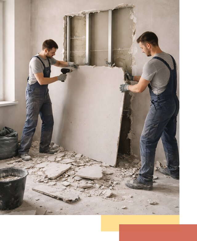 Демонтаж перегородки из гипсокартона в ельце быстрый и аккуратный