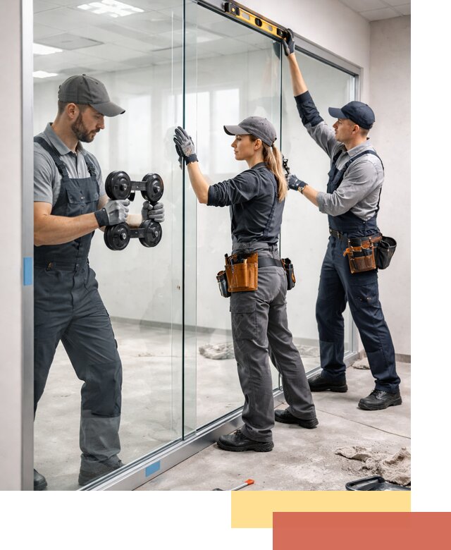 Профессиональный монтаж стеклянных перегородок в ельце