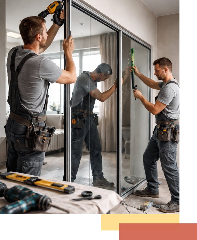 Каркасные стеклянные перегородки под ключ в ельце