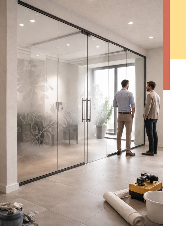 Стеклянные перегородки с рисунком в ельце от 12835 руб. монтаж и нанесение | ОТДЕЛОЧНИК-Елц