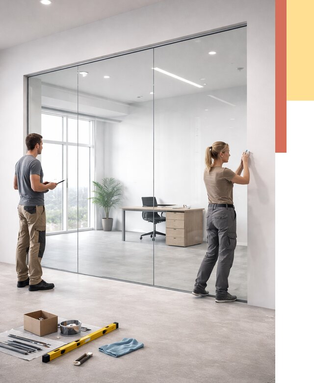 Перегородки из закаленного стекла в ельце от 9755 руб. под ключ | ОТДЕЛОЧНИК-Елц