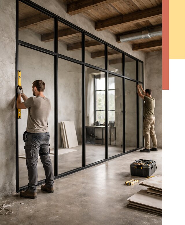 Стеклянные перегородки лофт в ельце от 10781 руб. под ключ | ОТДЕЛОЧНИК-Елц