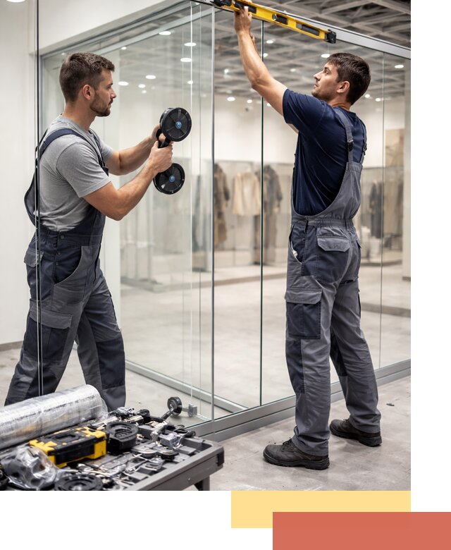 Стеклянные перегородки для магазинов в ельце — монтаж и установка