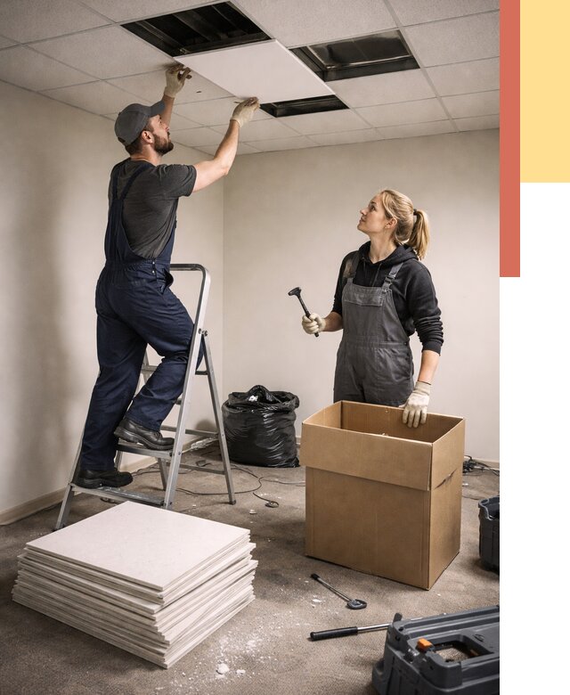 Демонтаж потолочной плитки в ельце от 4621 руб. быстро и недорого | ОТДЕЛОЧНИК-Елц