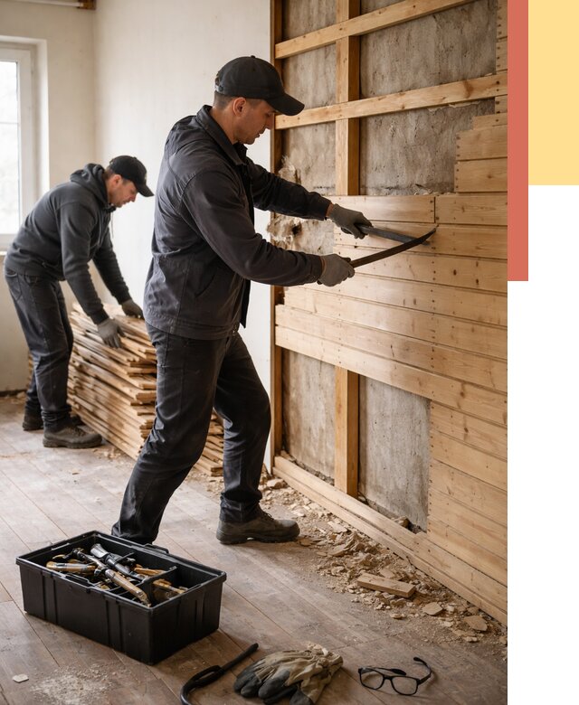 Демонтаж вагонки в ельце от 3902 руб/м2 — быстро и недорого | ОТДЕЛОЧНИК-Елц