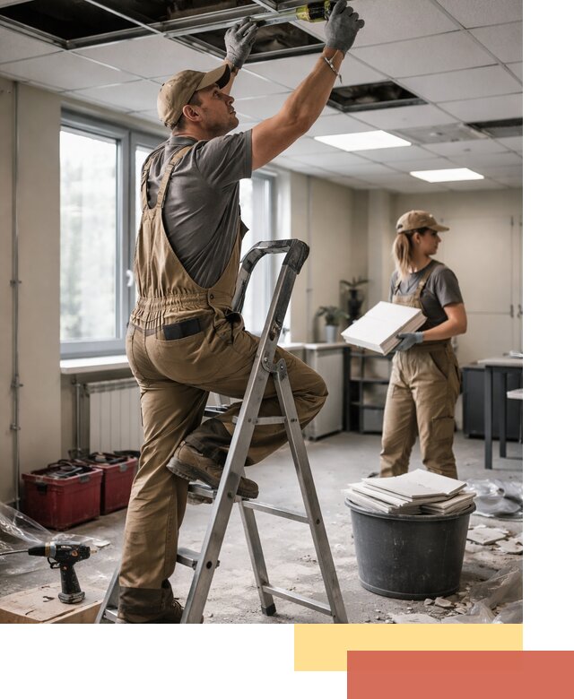 Ремонт потолка Армстронг и замена плит в ельце