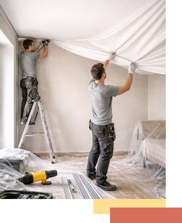 Монтаж тканевого натяжного потолка в ельце недорого и быстро