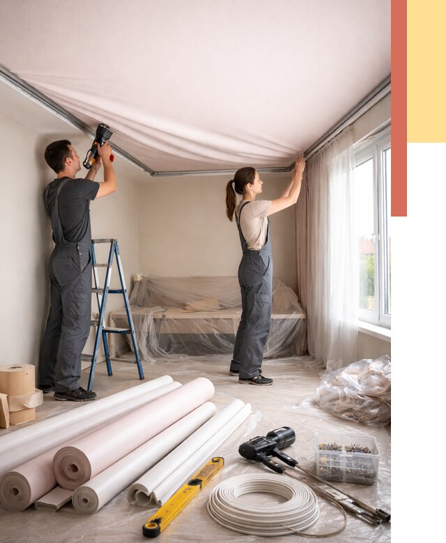 Монтаж цветного натяжного потолка в ельце от 4313 руб/м² — быстро и недорого | ОТДЕЛОЧНИК-Елц