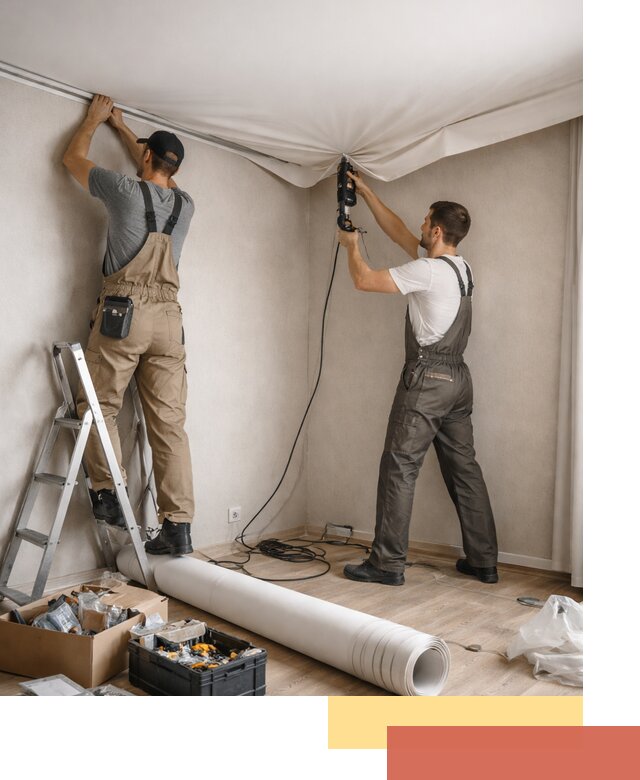 Монтаж цветного натяжного потолка в ельце за один день