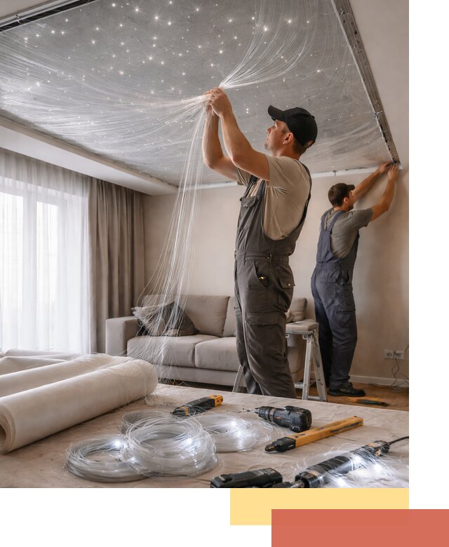 Монтаж натяжного потолка «Звездное небо» в ельце