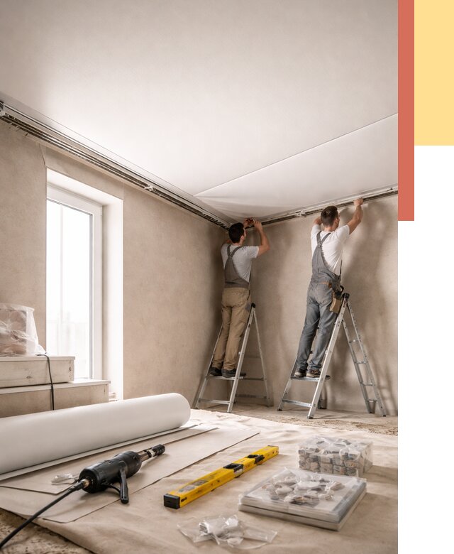 Монтаж натяжного потолка в спальне в ельце от 3902 руб. под ключ | ОТДЕЛОЧНИК-Елц