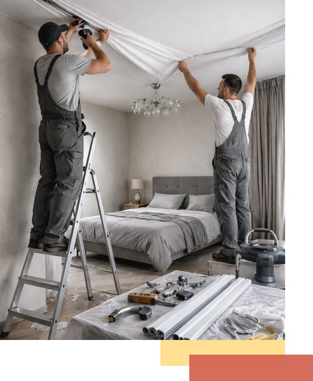 Монтаж натяжного потолка в спальне в ельце