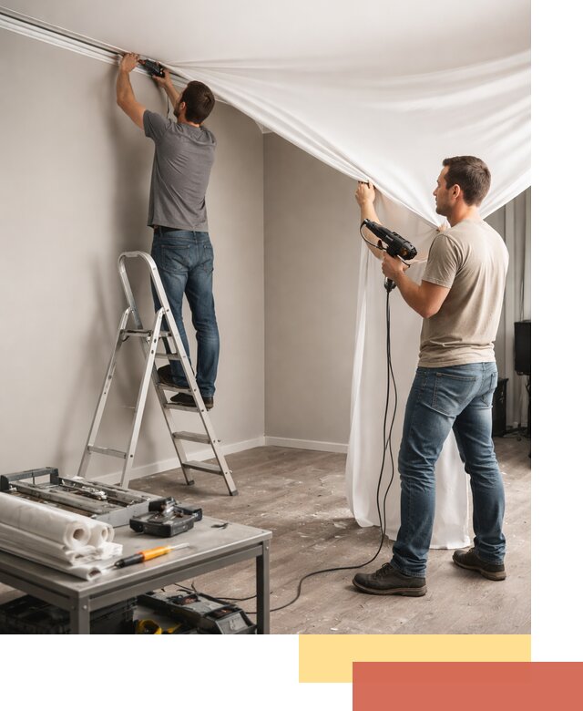 Монтаж натяжного потолка в студии в ельце