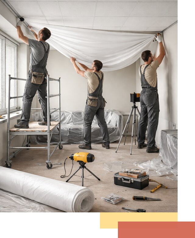 Монтаж натяжного потолка в офисе в ельце