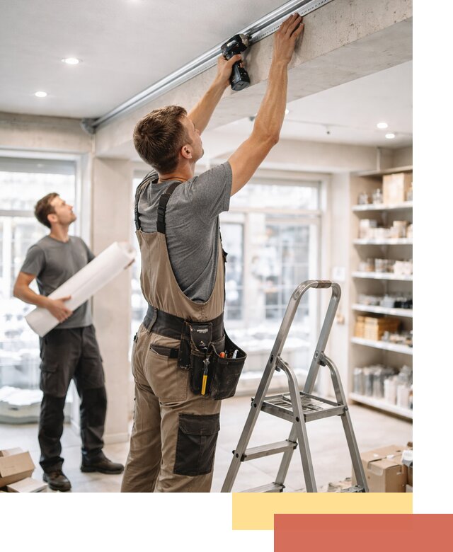 Монтаж натяжных потолков в магазине в ельце