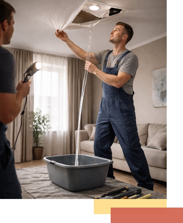 Слив воды с натяжного потолка в ельце быстро и аккуратно