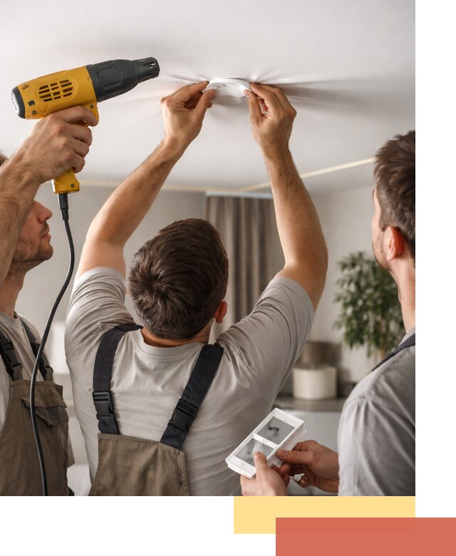 Ремонт прокола полотна натяжного потолка в ельце