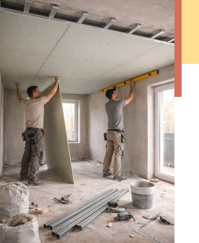 Одноуровневый потолок из гипсокартона в ельце от 770 руб. — монтаж под ключ | ОТДЕЛОЧНИК-Елц