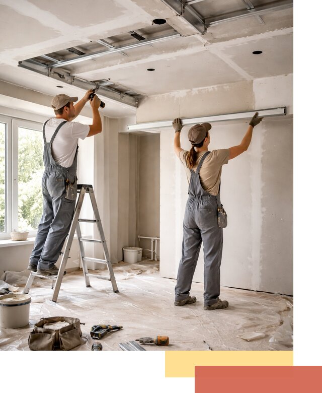 Монтаж многоуровневого потолка из гипсокартона в ельце