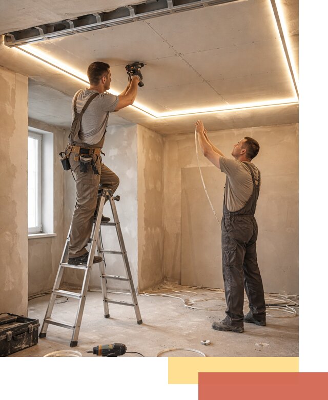 Потолок из гипсокартона с подсветкой в ельце