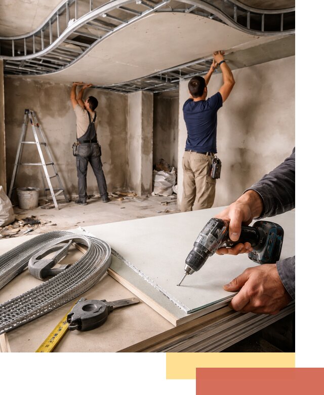 Криволинейный потолок из гипсокартона в ельце — монтаж и отделка