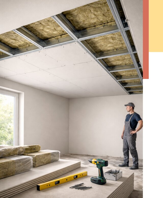 Звукоизоляция потолка ГКЛ в ельце от 975 руб. — монтаж под ключ | ОТДЕЛОЧНИК-Елц