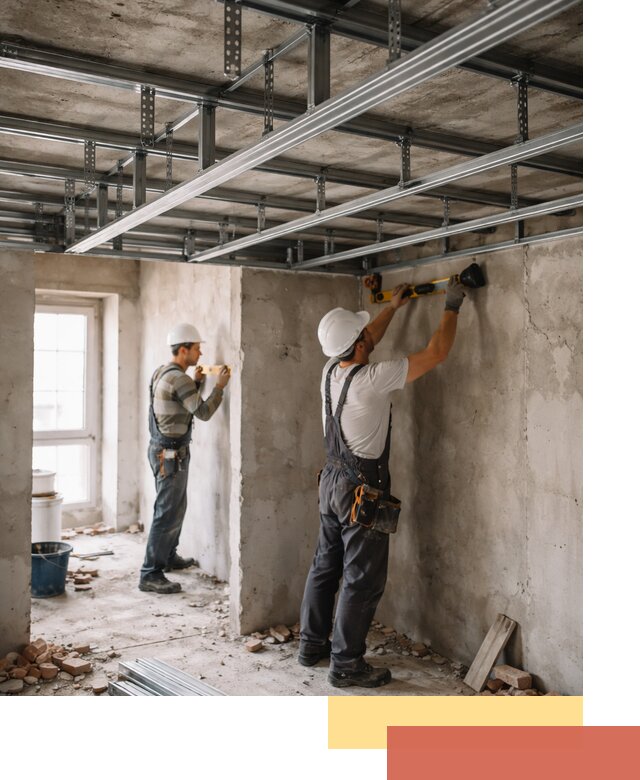 Монтаж каркаса потолка из профильного профиля в ельце