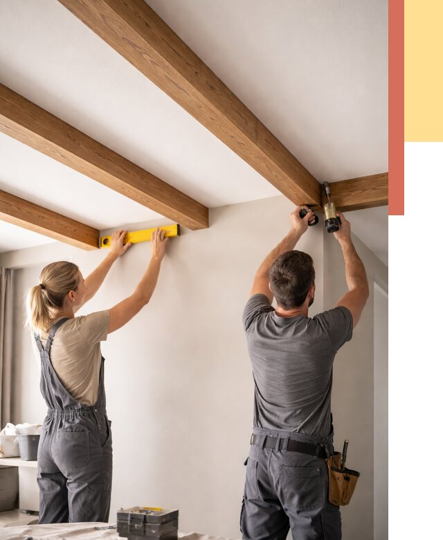 Монтаж декоративных балок на потолок в ельце от 4313 руб. — ОТДЕЛОЧНИК-Елц