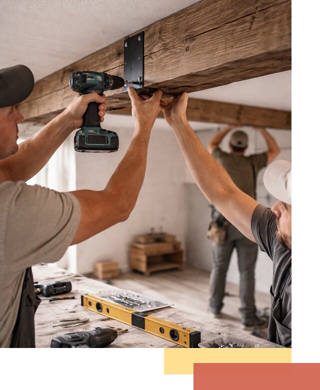 Монтаж декоративных потолочных балок в ельце